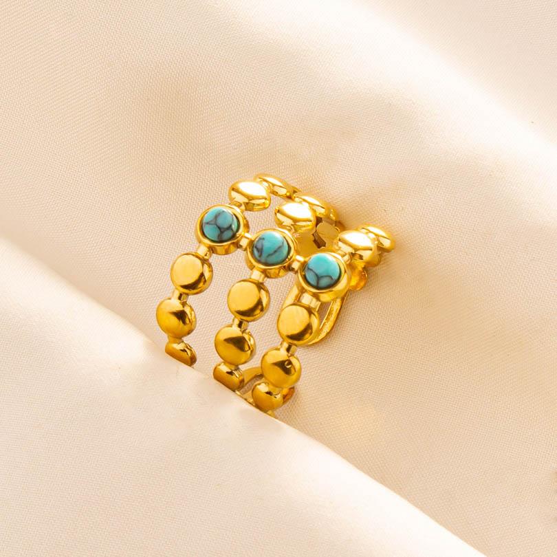Turquoise Finger Jewelry Long Oval Sun Heart Water Drop Stainless Steel Rings For Women Men Accessories Gold Plated Open Anillos