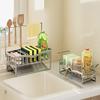 Kitchen Sink Caddy Stainless Steel Sponge And Brush Holder with Adjustable Divider Auto Drain Tray Countertop Organizer for Utensils Dish Soap Bottle
