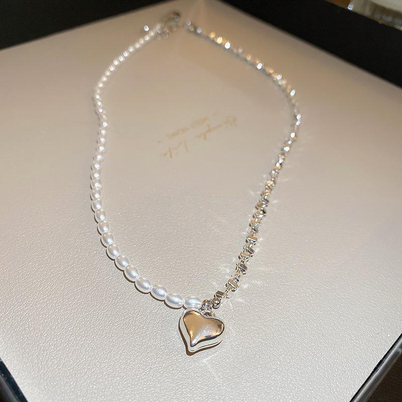French retro artificial opal love flower pearl necklace collarbone chain Korean necklace women