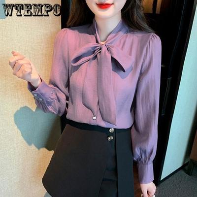 Women's Butterfly Knot Chiffon Shirt for Spring and Autumn Fashion Style Top Summer Shirt