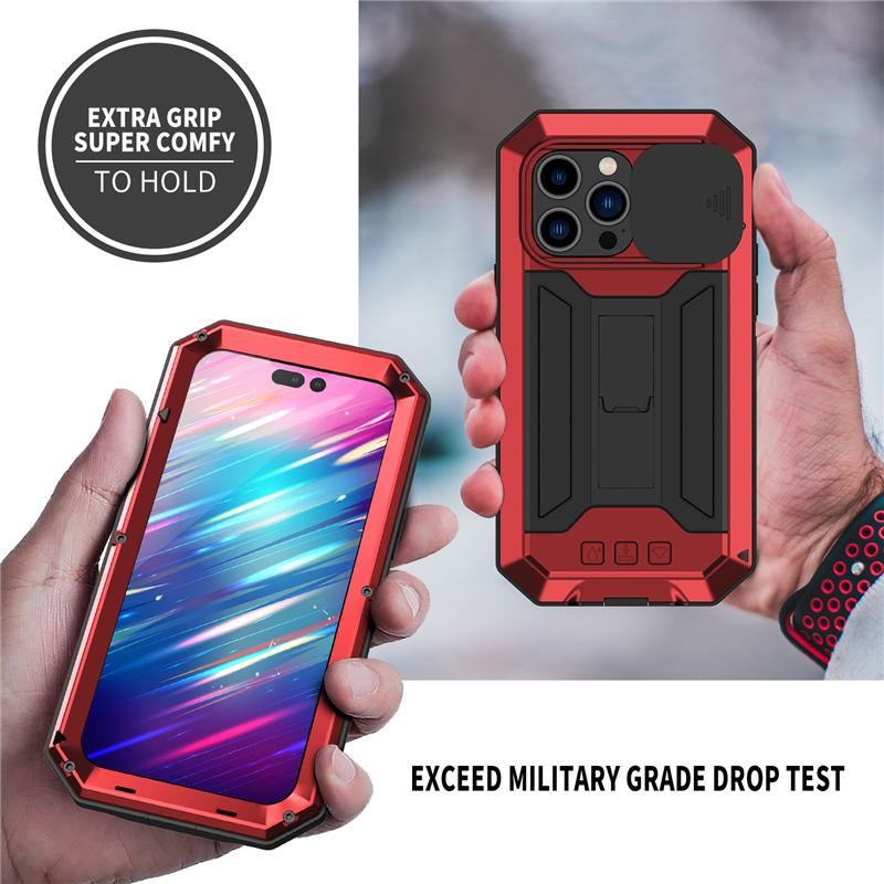 for iPhone 14 13 Pro Max Mini Case Military Grade Full-Body Rugged Built-in Kickstand Slide Camera Protective Cover Shell