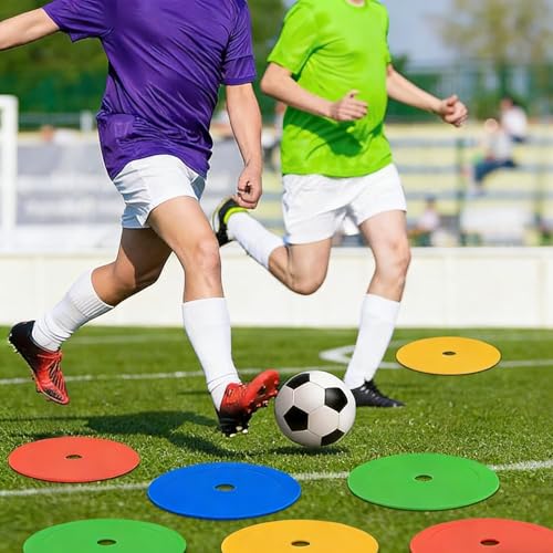 siawadeky Flat Markers, Flat Cones, Set of 15, Spot Markers for Soccer, Futsal, Training, Indoor and Outdoor Practice, Non-Slip, Anti-Flying Iron Mark