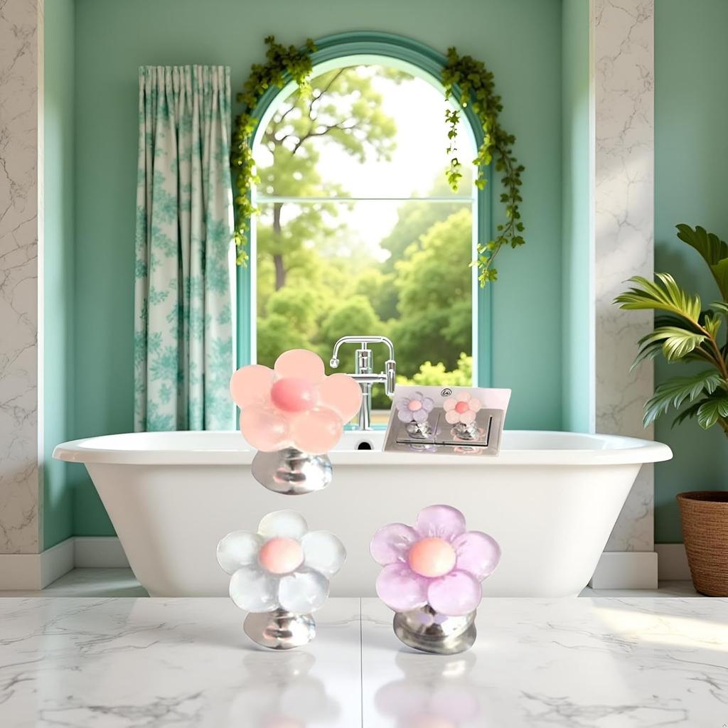 3Pcs Multicolor Cute Flower Shaped Toilet Buttons,Flower Shape Press Tank Button,Toilet Push Tank Buttonss Flush Pusher Tool,Handle Helper,Creative