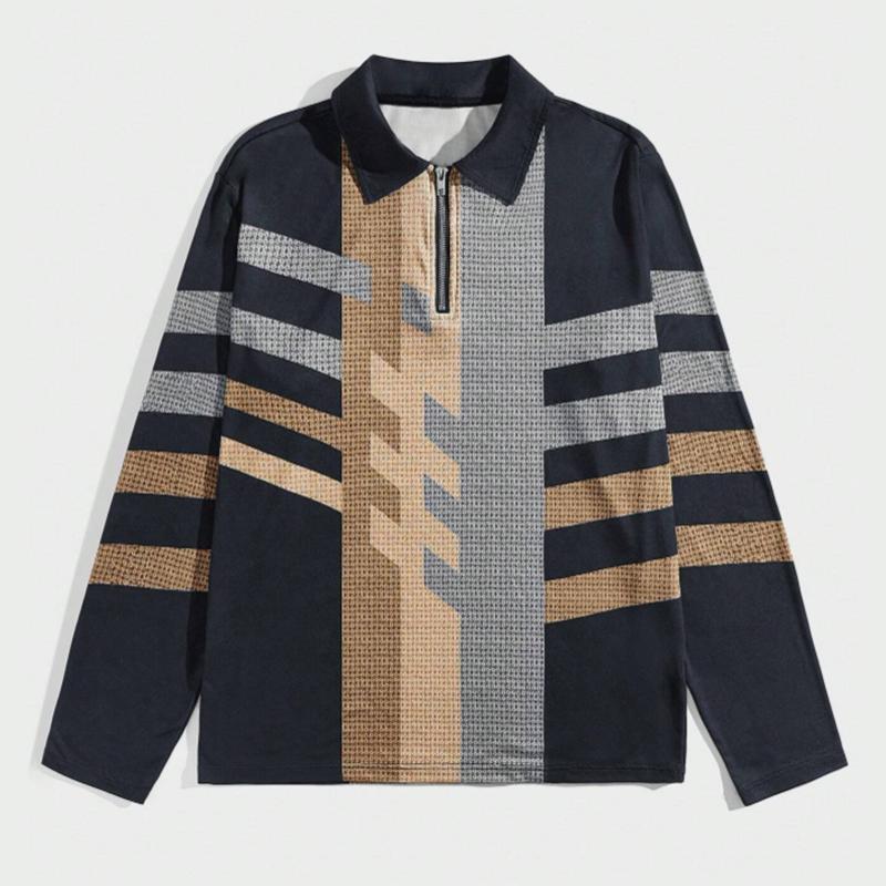 Spring Autumn Men Long Sleeve Turn-down 3D Digital Print Polo Shirt Men Sport Casual Sport Zipper Polo Shirt