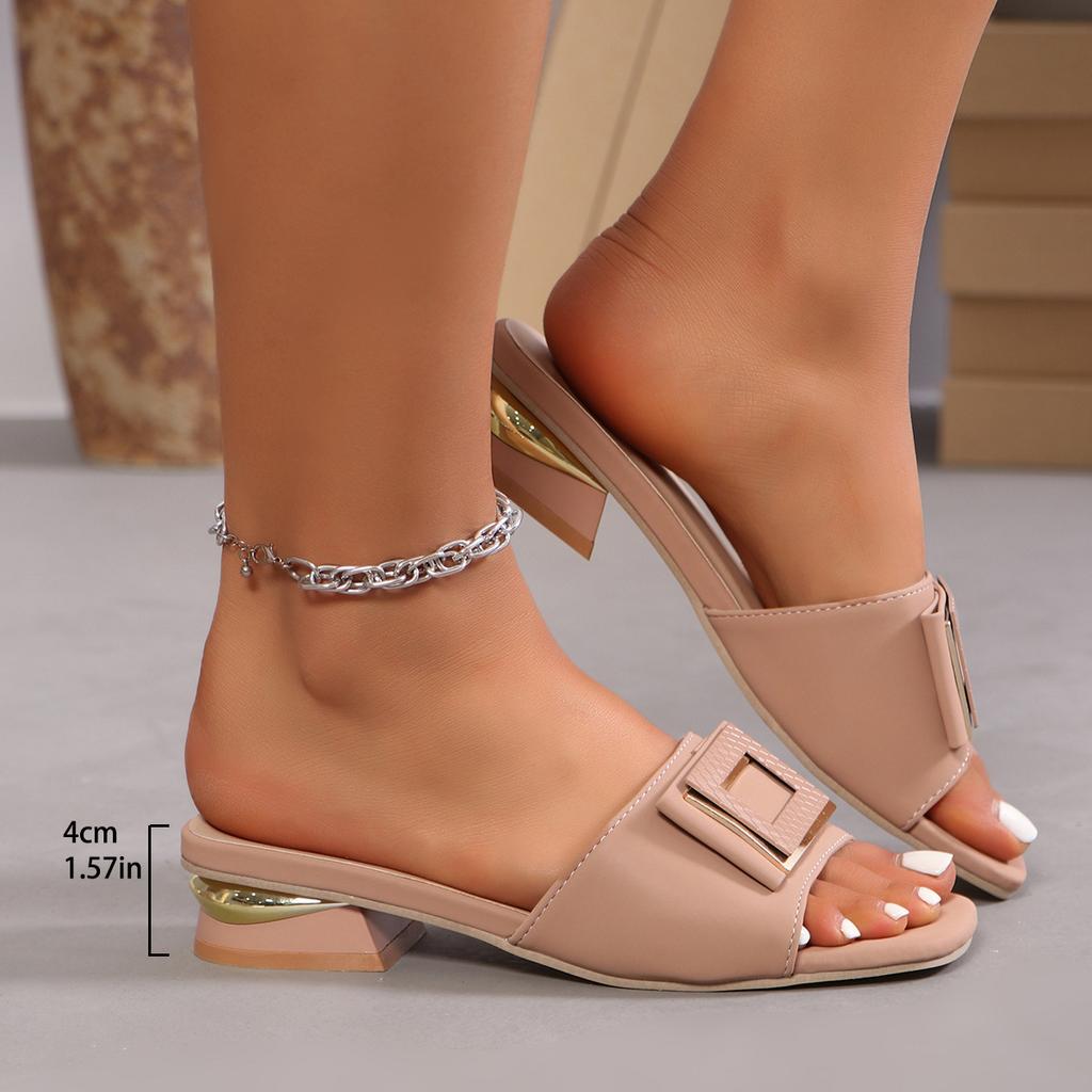 Square buckle slippers women's 2024 summer new European and American large size fashion fish mouth comfortable outer wear low heel one-word drag