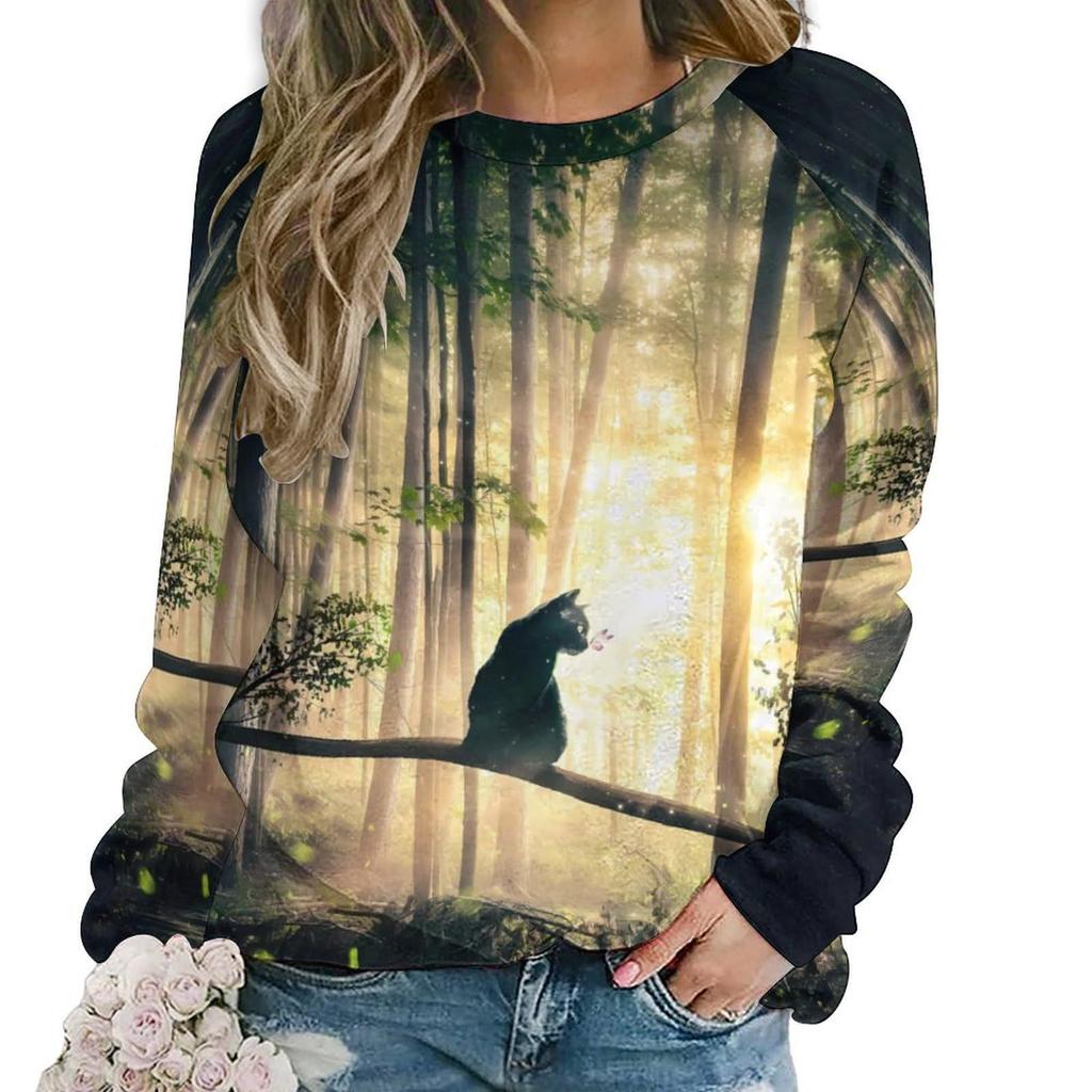 Cute Cat Floral Sweatshirts Flower 3D Print Women New O-Neck Hoodies Casual Streetwear Pullovers Harajuku Top Woman Clothing