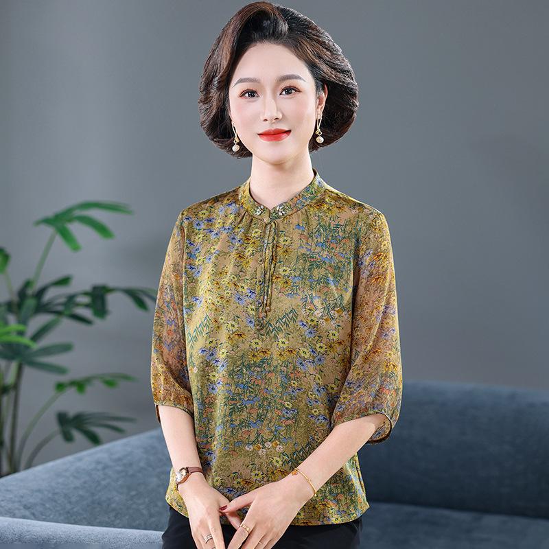 Retro Tang Suit Jacquard Top - Chinese Stand Collar, Age-Defying Cool Style for Mid-Aged & Elderly Women
