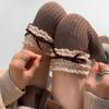 Women Japanese Student Winter Warm Cotton Over Knee Long Socks Elegant Ruffled Lace Top Bowknot Thigh High Stockings