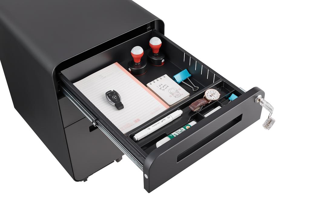 Armário de Arquivo de Escritório Preto com 3 Gavetas Móvel para Debaixo da Mesa, Armazenamento para Arquivos Jurídico/Carta/A4, Design Anti-Tombamento com 5 Rodas, Aço Laminado a Frio, À Prova d'Água