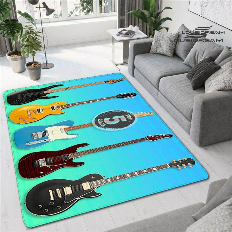 Tappetini stampati in 3D con chitarra colorata per soggiorno, tappeti antiscivolo, camera da letto, comodino, decorazione moderna per la casa, tappetini lavabili