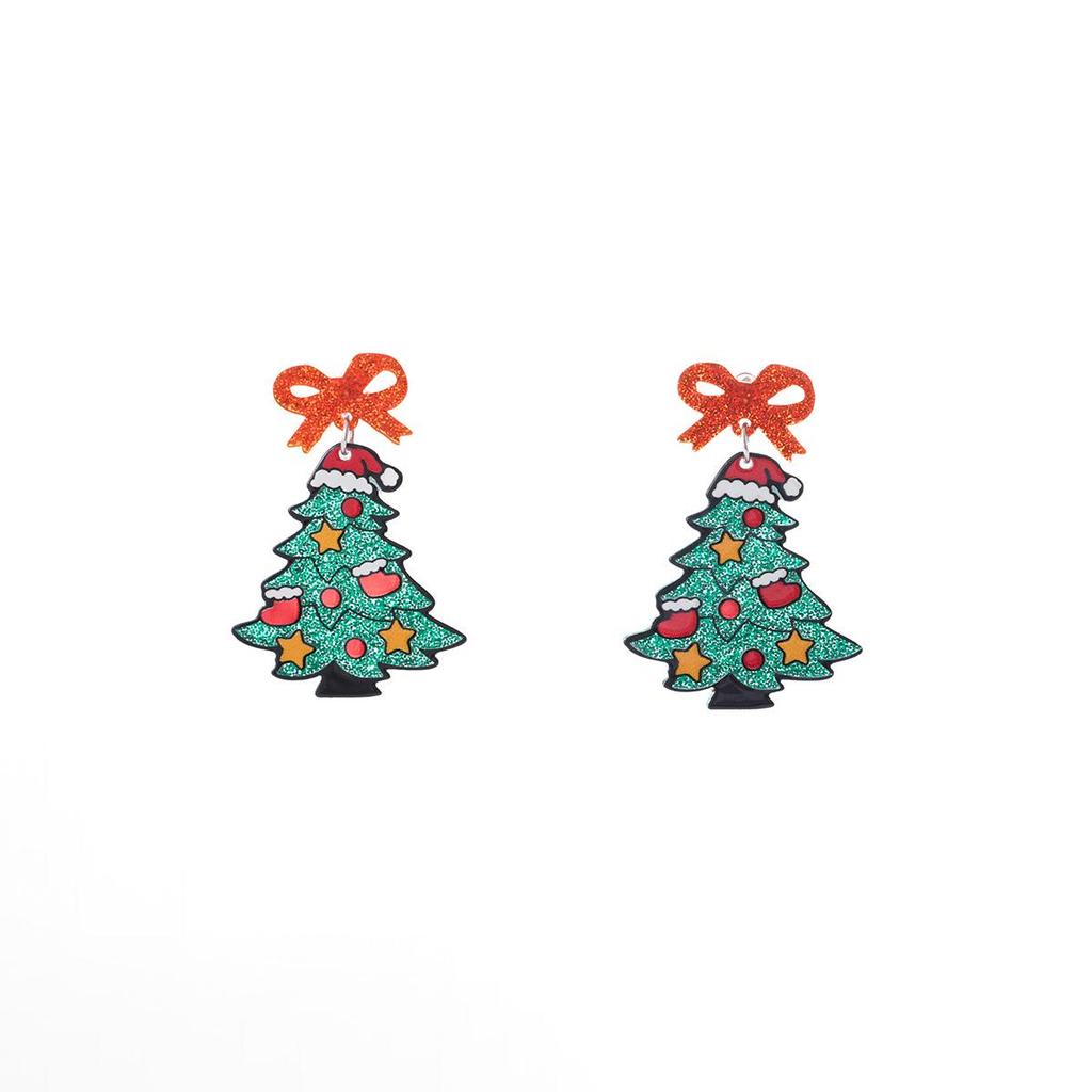 Colorful Christmas Tree Earrings with Bowknot - Cute and Creative Acrylic Studs