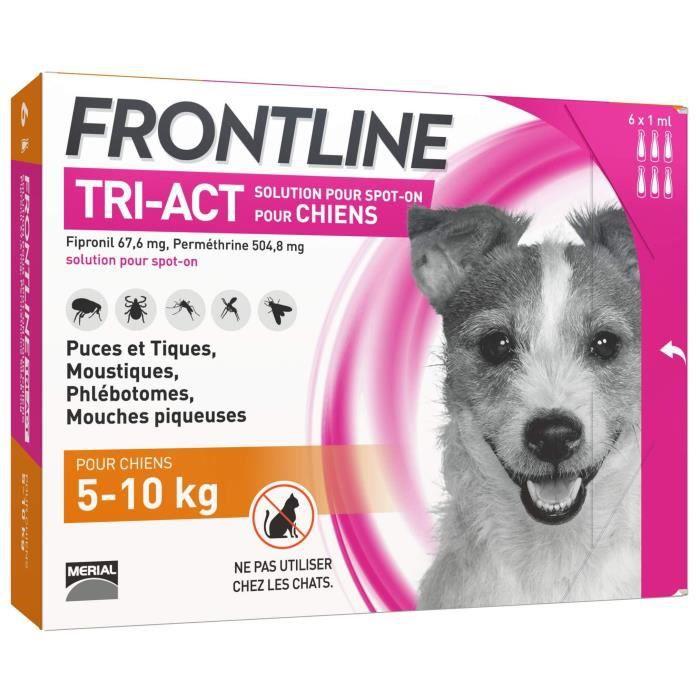 Frontline Tri-Act chien - Anti-puces anti-tiques pour chien S - 5-10kg - 6 pipettes
