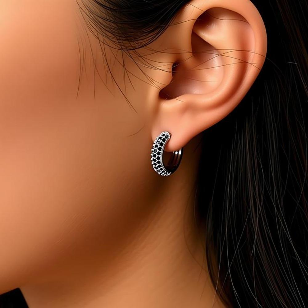 Black Awn Classic Black Stone Jewelry Hoop Earrings for Women