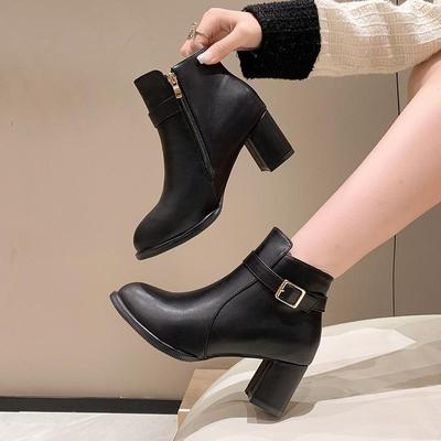Mode Moderne Mode Stiefel Damen 2024 Neu Plus Dünner Samt Kurze Stiefel Gürtelschnalle Design Hoher Absatz Leder Damen Schuhe Botas Mujer