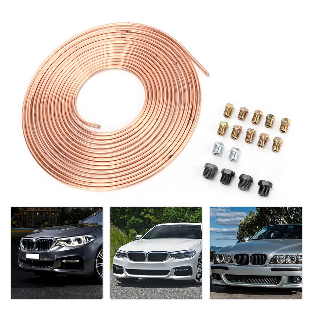25ft Brake Line Tubing Copper Nickel Plated 3Celsius16in OD with Fittings for Hydraulic Braking Fuel System(Gold )