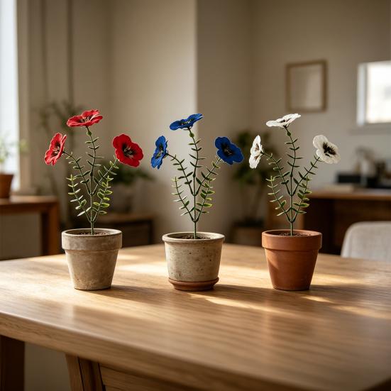 10 Pcs Artificial Fake Pansy Flowers for Outdoor Patriotic Red White Blue UV Resistant Faux Silk Flowers for 4th of July Front Door Porch Patio Window