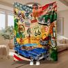 Route 66 Vintage Cars, Road Trip Enthusiasts Gift, Soft Cozy Blanket, Retro American Flag Map Design, Multi-Purpose Home Decor T