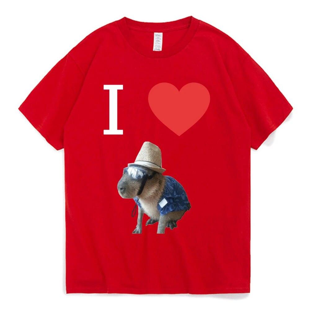 Funny I Heart Capybara T Shirt Kawaii Graphic T-shirts Unisex Women Cotton Casual Short Sleeves Oversized Harajuku Streetwear Tees