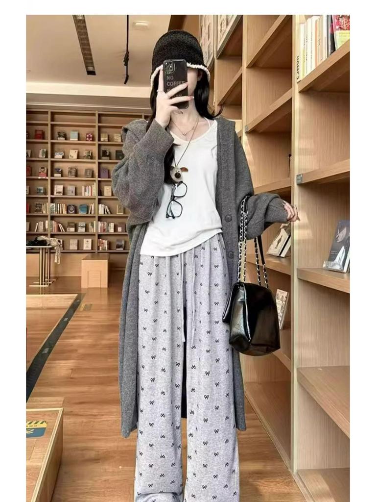 2025 Women's High Waist Soft Wide-Leg Pants with Bow, Slimming Fit, for Spring & Autumn