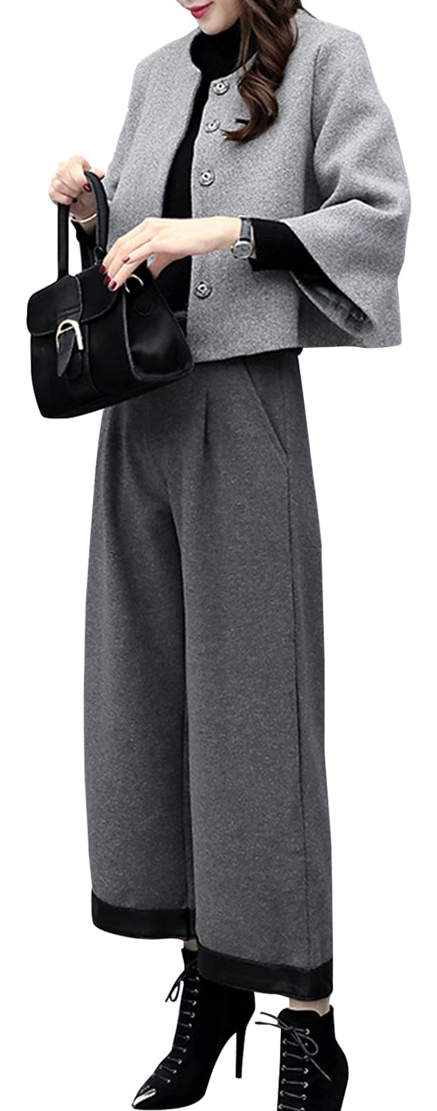 

Suit Length Solid Perfect for Formal Front Short Voluminous Thick Slacks Elegant [Neiman by] Autumn/Winter Set Wide-Leg Pants, 9/10 Jacket, Color, серый