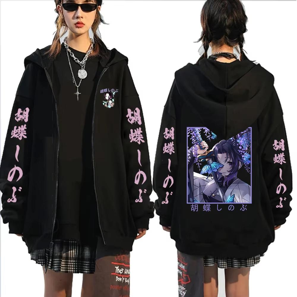 

Demon Slayer Anime Kochou Shinobu Printed Zipper Hoodie Autumn Winter Men s and Women s Casual Loose Sweater Top S