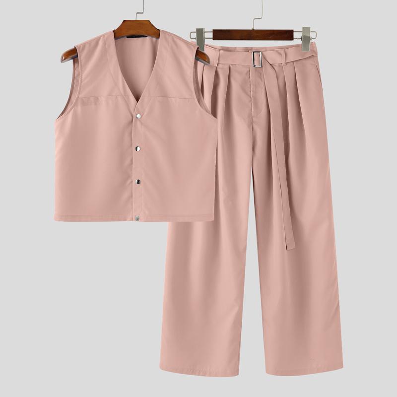 INCERUN Two Pieces Men Sleeveless Waistcoat and Long Suit Pants Trousers Casual Sets