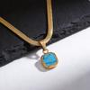 Geometric Square Natural Stone Pendant Necklace for Men, Gold Silver Color Stainless Steel Blade Chain, Trendy Jewelry Gift