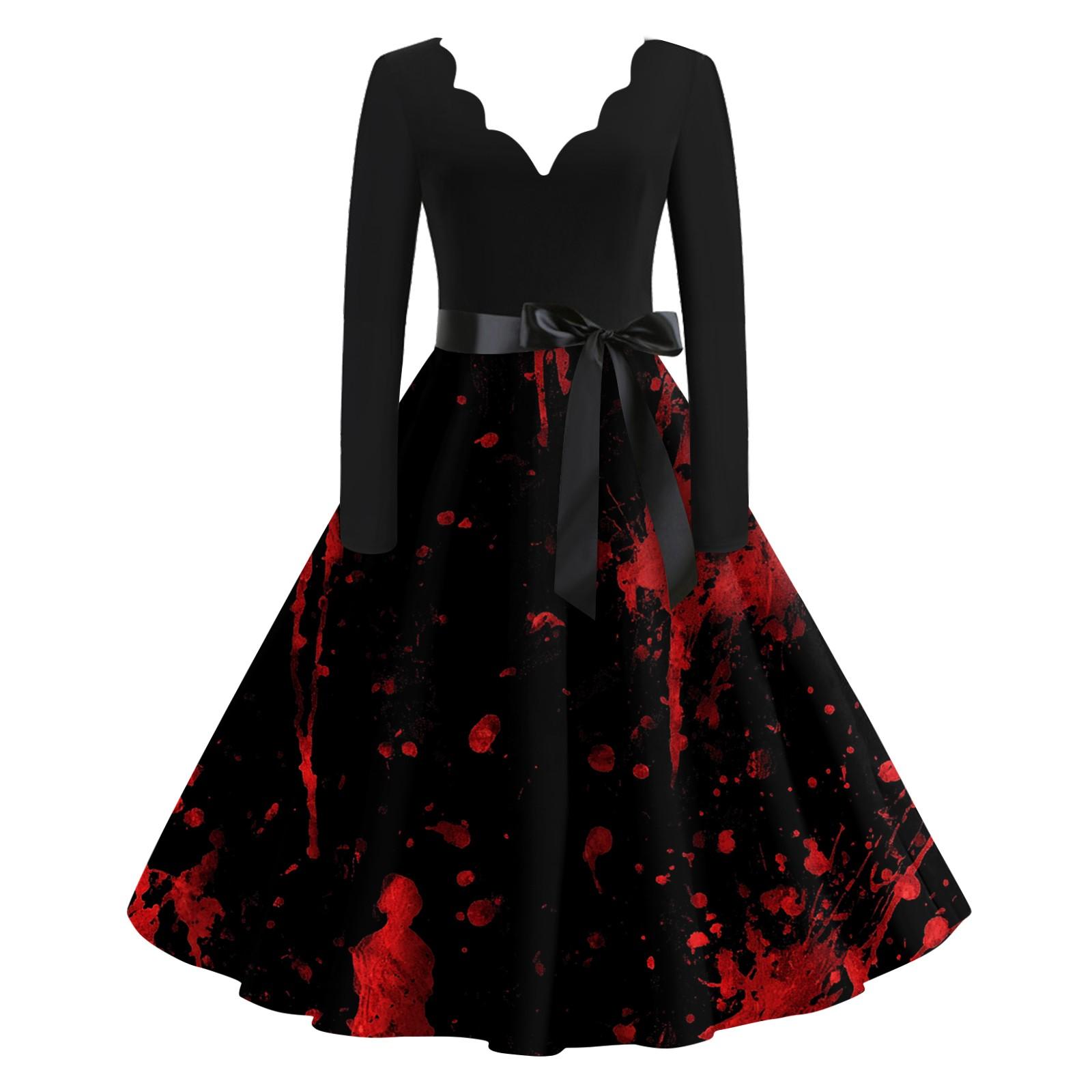 

Women s Casual Fashion Halloween Printed V-Neck Vintage Dress L чорний