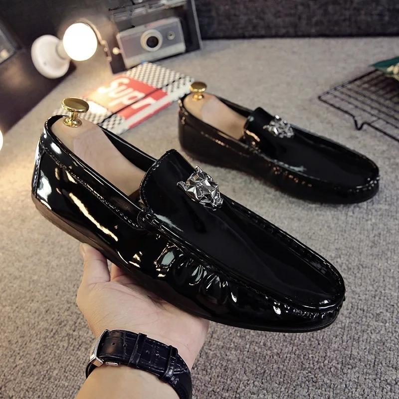 New Patent Leather Black Brand Shoes Men Designer Shoes Comfortable Driving Shoe Loafers Casual Shoes for Men Zapatos De Hombre