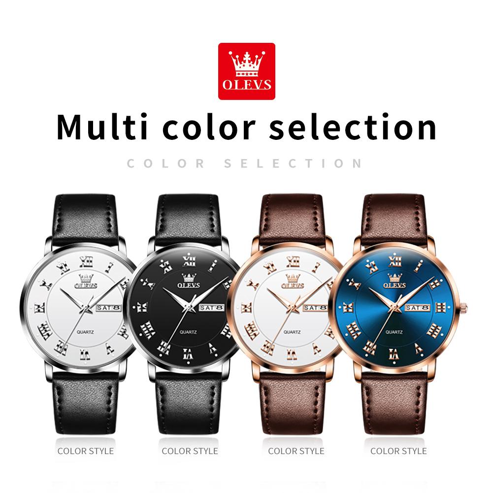 OLEVS 2920 Custom Logo Luxury Waterproof Oem Watch Wrist Man Genuine Leather Luminous Classical Fashion Quartz Watch for Man