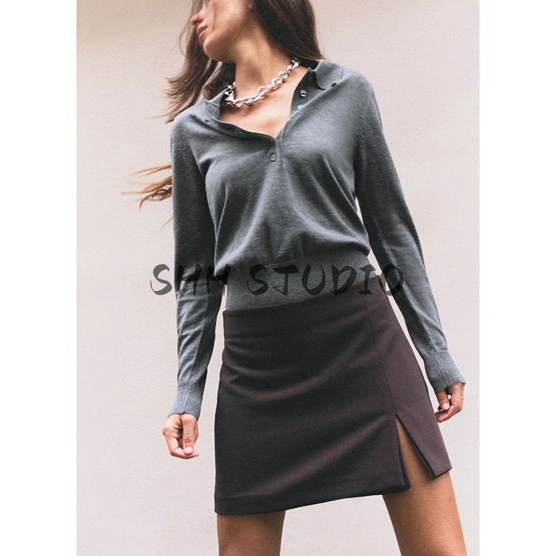 Spring New Women's Clothing Commute Leisure Easiest for Match High Waist Slit Hemline at Hem Design Short Pantskirt 1608041