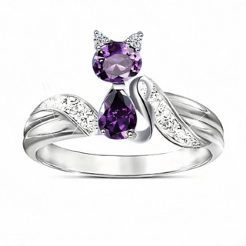 Luxurious and Fashionable Purple Color Zircon Inlaid Women's Ring, Suitable As A Jewelry Gift for Girlfriends on Valentine's Day
