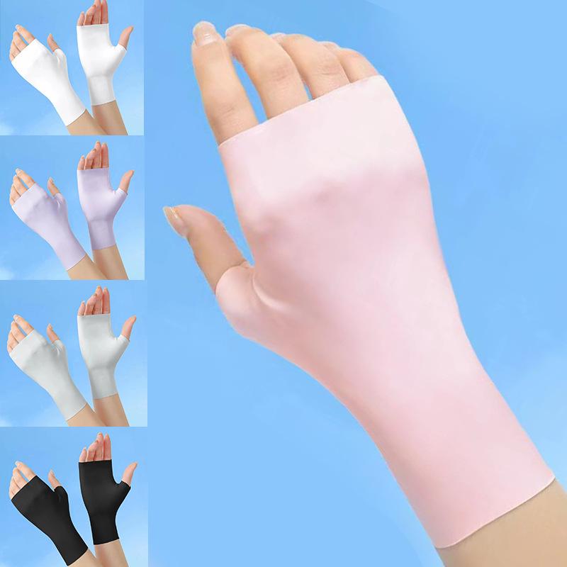 Pro Uv Protection Gloves For Nail Art Gel Nail Lamp Sunscreen Gloves Fingerless Hand Sun Care Thin Cool Ice Silk Silky Sun Glove