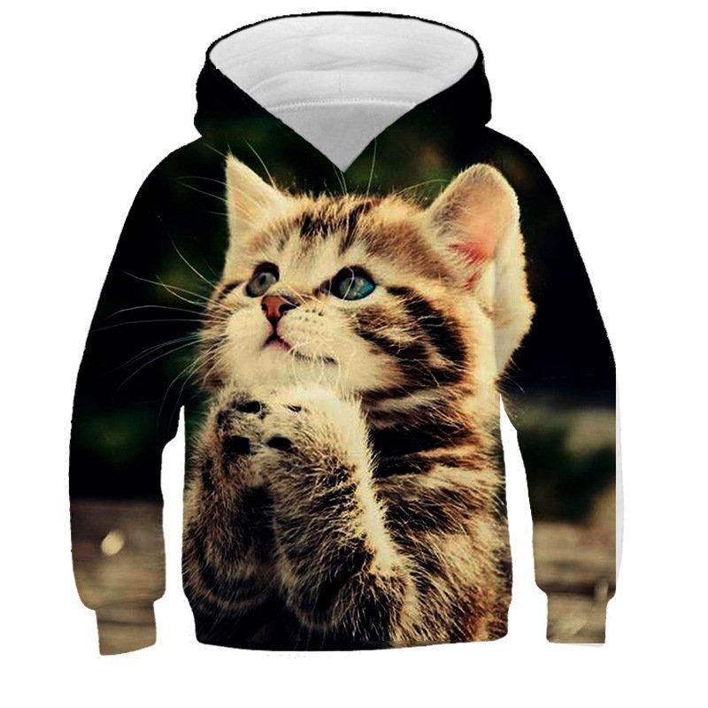 Children's Cute Cat 3D Digital Printed Boys' Personalized Fashion Hoodie Sweatshirt