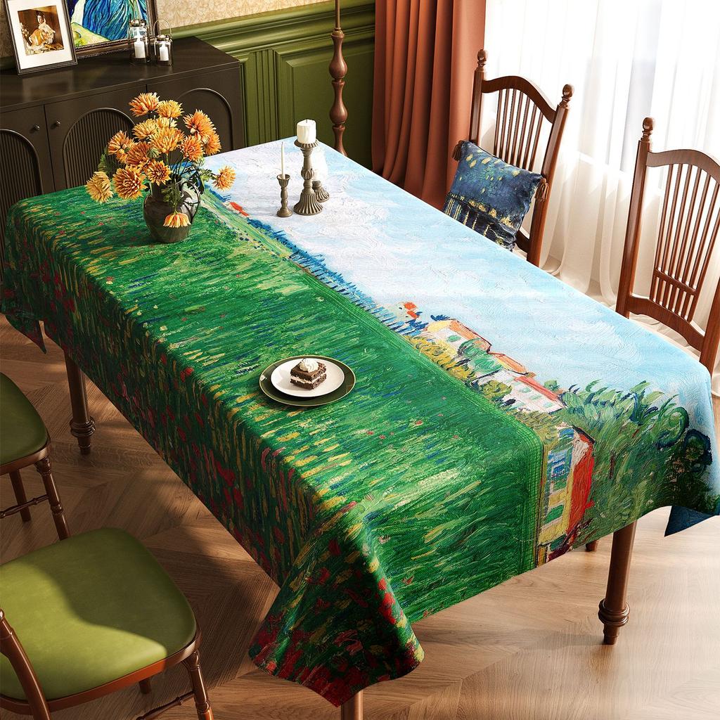 Van Gogh-Style Oil Painting Tablecloth: Waterproof, Grease-Resistant, No-Wash, Light Luxury, High-End Artistic Rectangular Dining Tablecloth