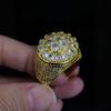Exaggerated and Domineering Copper Zircon Flower Diamond Ring, European and American Hip-hop and Rap Trendy Men's Ring