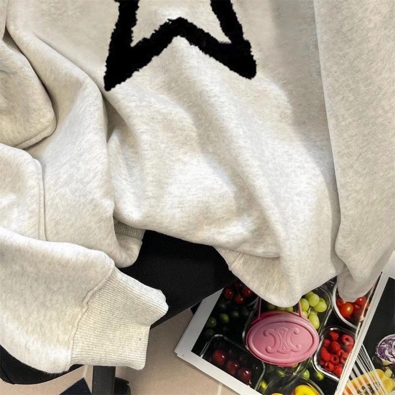 Moletom Feminino Oversize Lã Grossa Solto Gola Redonda Casual Pulôver Manga Longa Inverno Moletom Top