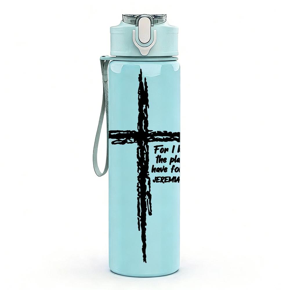 1 Pezzo Croce di Legno con Versetto Biblico 750ml Borraccia Sportiva in Plastica Colorata Tappo Flip-Top Ermetico Adatta per Sport Ufficio Uso Domestico