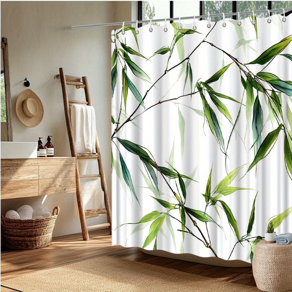 Tenda da Doccia in Bambù, Design con Foglie Verdi Rigogliose, Poliestere Resistente allo Sbiadimento, Lavabile in Lavatrice, Decorazione da Bagno Ispirata alla Natura
