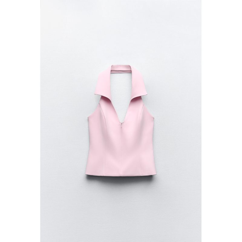 Spring New American Style Sweet and Spicy Style Backless Slim Fit Slimming Shirts Style Neck Collar Top 2796777