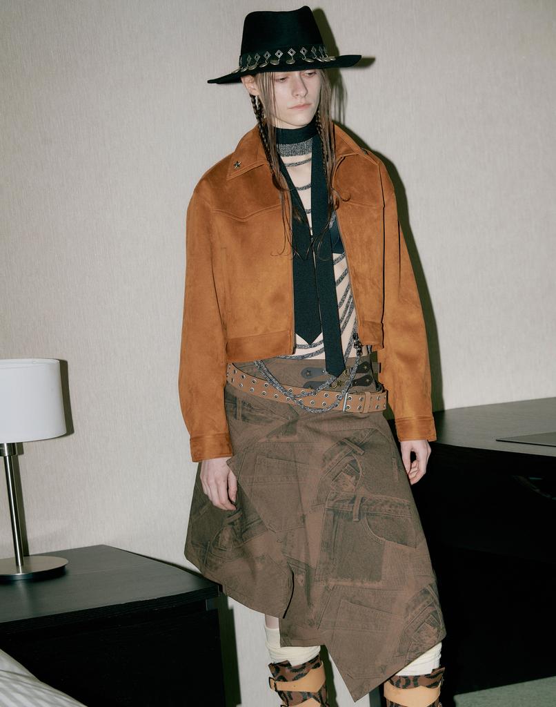 Pagsi Dual Buckle Asymmetrical Skirt_Brown