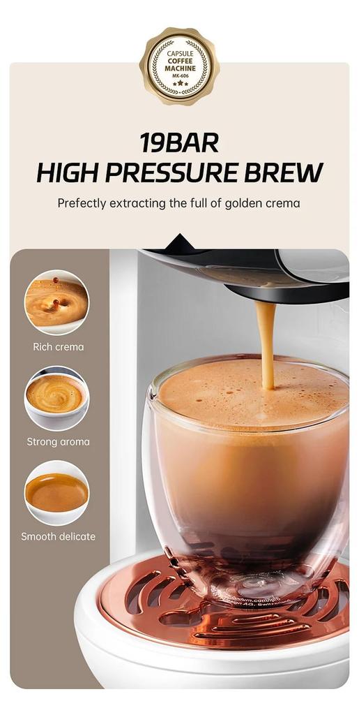 New Cafelffe 5 in 1 Multiple Capsule Coffee Machine Hot/Cold DG Cappuccino Nespresso Capsule ESE Pod Ground Coffee Cafeteria 19Bar,MK-606