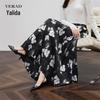 YERAD Women's Retro Camellia High-Waist A-Line Midi Skirt
