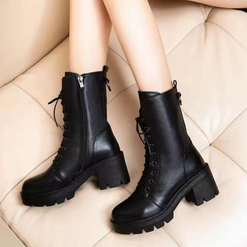 Fashion New In Soft Leather Fleece-Lined Zipper Mid Calf Shoes Woman Designer Luxury Waterproof Fashion 2025 Half High Boots for Women