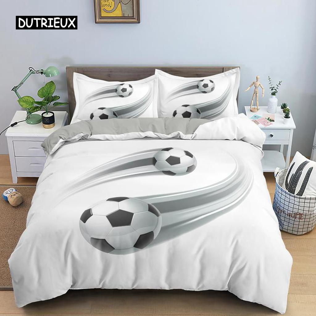 3D Boys Teens Football Comforter Cover Set Queen Size Soccer Ball Duvet Cover Polyester Bedding Set 2/3pcs Soft Twin Quilt Cover