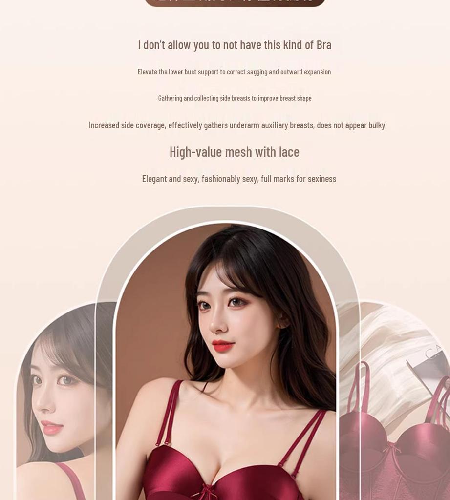 Red Push-Up Bra Set: Six-Button Adjustable, Anti-Side-Boob, No Underwire, Small Bust Enhancement