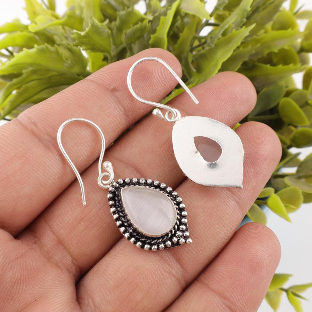 Selenite Jewelry, Handmade Gemstone Earrings, 925 Solid Sterling Silver Earrings Antique Jewelry, For Engagement Gift