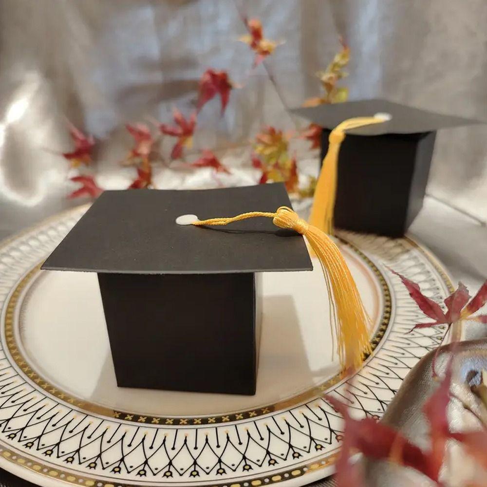 10pcs Black White Graduation Hat Candy Box Cartoon Bachelor Cap  Graduation Season