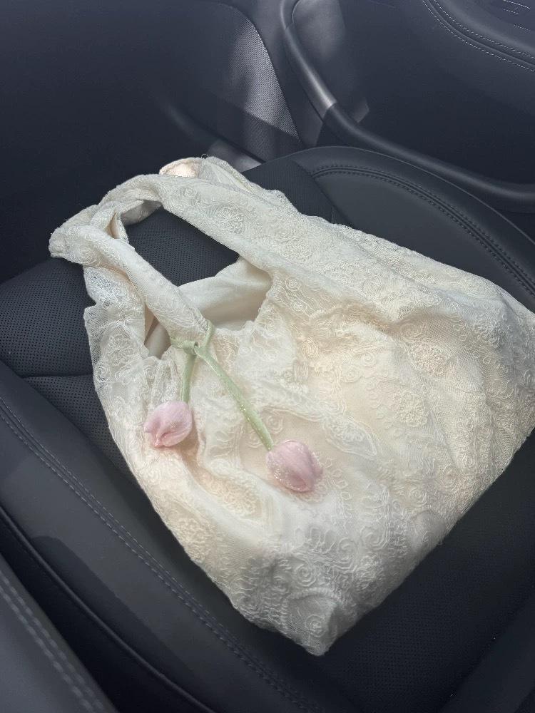 Korean Lace Flower Canvas Tote Bag - Women's Large Capacity Shoulder Bag for Commuting
