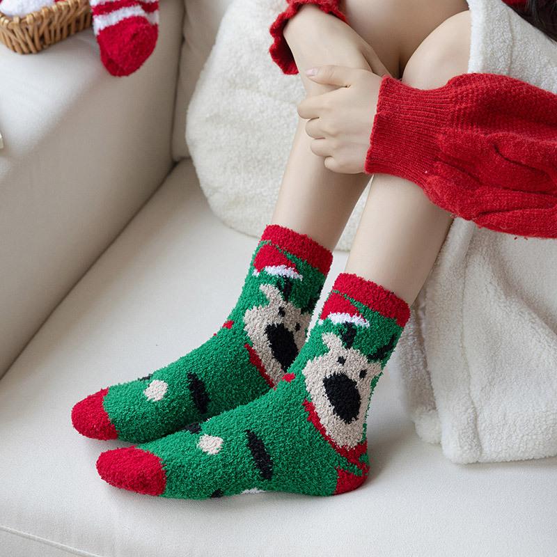 10Pair 24 Christmas Socks Women'S Coral Fleece Thickened Thermal Tube Socks Sleeping Socks Cartoon Half Fleece Floor Socks